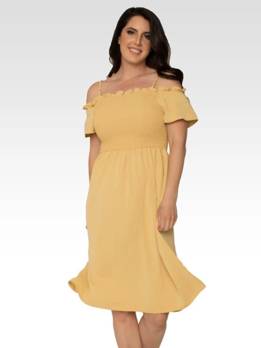 Standards & Practices NWT Off The Shoulder Smocked Ruffle Neck Yellow Dress, XL